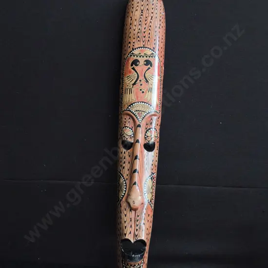 HAND CARVED ELONGATED WOODEN TRIBAL STYLE WALL MASK, H 99 CM