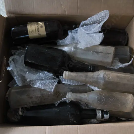 BOX MIX OF VINTAGE GLASS BOTTLES
