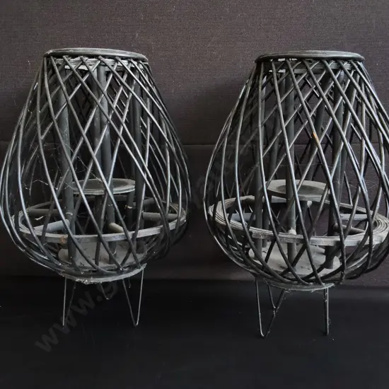 PAIR OF BLACK WOVEN LATTICE CANDLE LANTERNS, H 45 CM