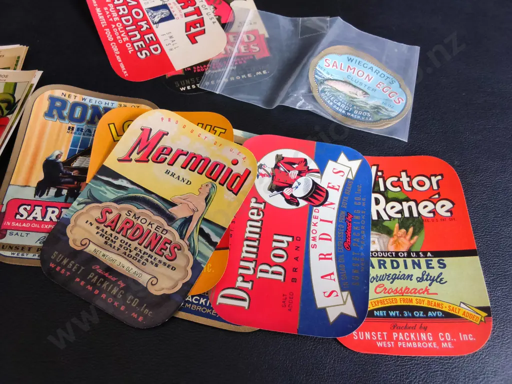 VINTAGE SARDINE TIN LABELS AND FRENCH LITHOGRAPH LABELS Image 1++