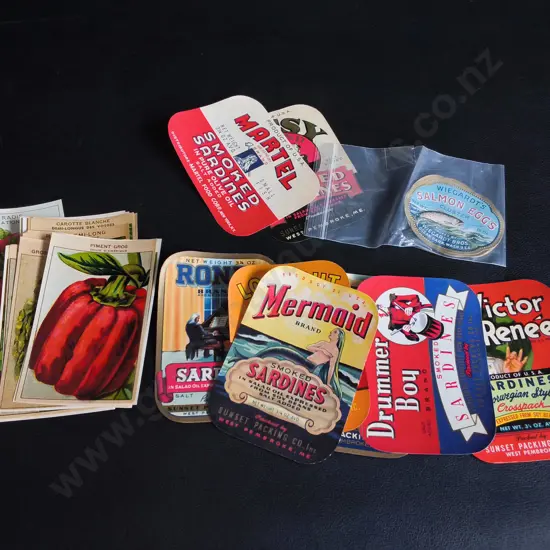 VINTAGE SARDINE TIN LABELS AND FRENCH LITHOGRAPH LABELS