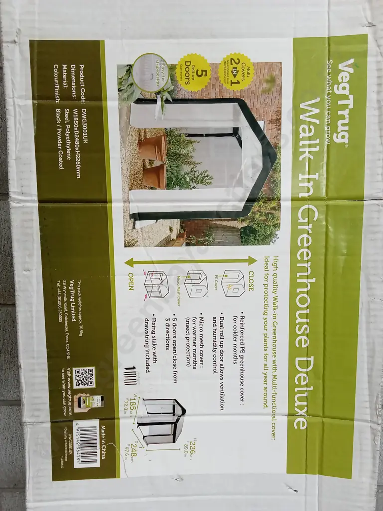 BRAND NEW VEGTRUG WALK-IN GREENHOUSE DELUXE, H 226CM X W 185CM X D 248CM Image 1++