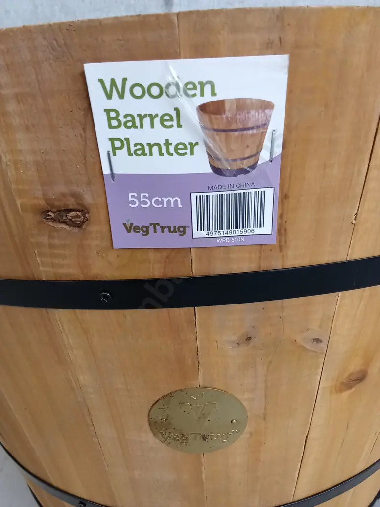 BRAND NEW VEGTRUG WOODEN BARREL PLANTER 55CM Image 1++