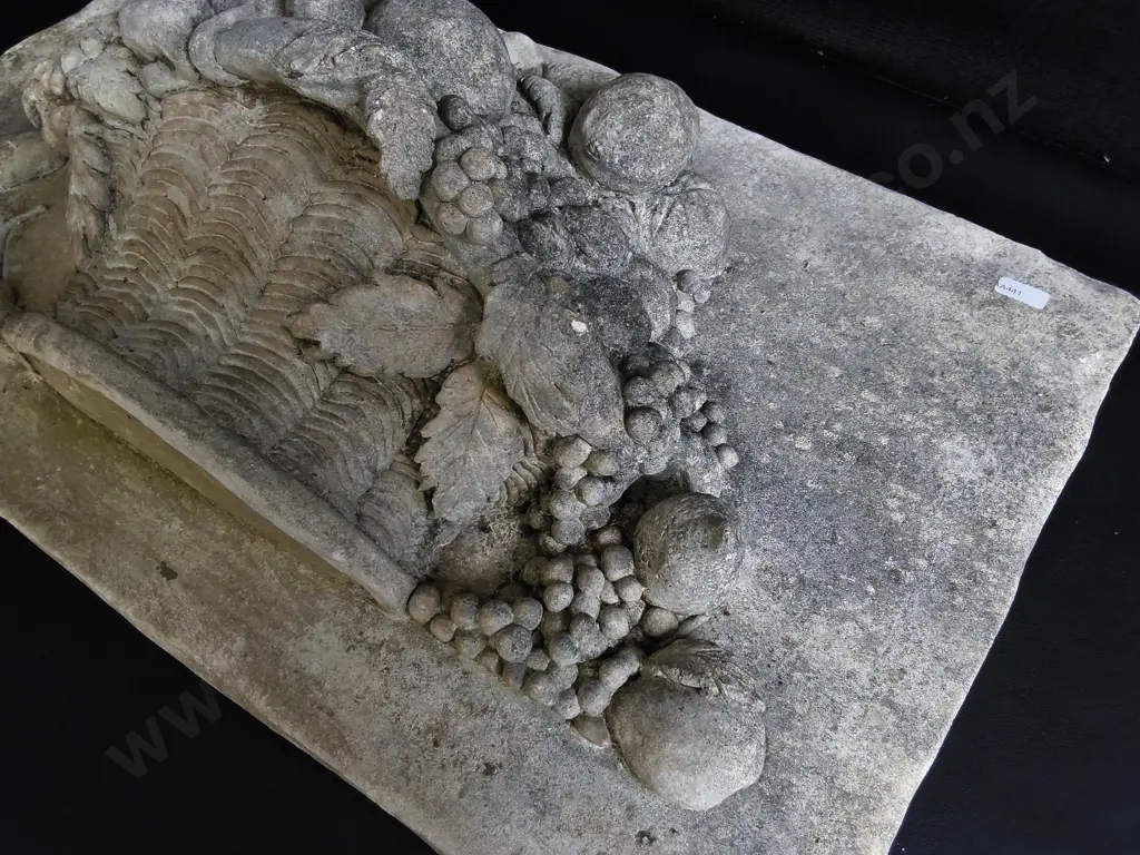 DECORATIVE STONE WALL PLAQUE, HIGH RELIEF CARVED BASKET, W 68 CM X H 41 CM Image 1++