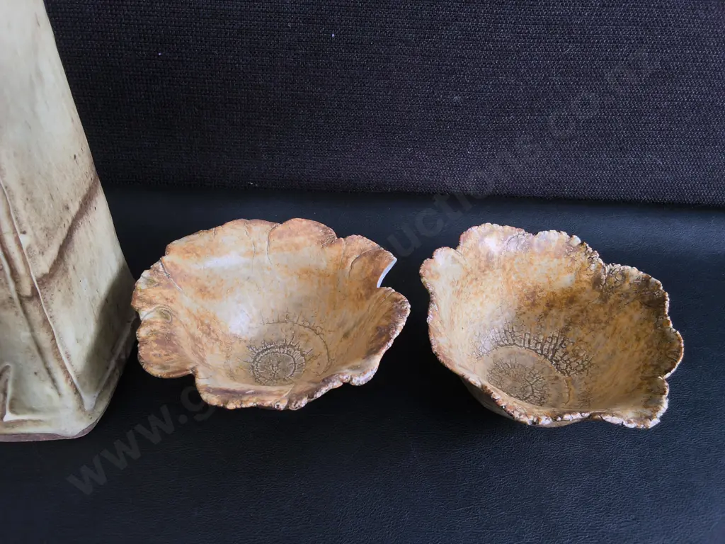 VINTAGE ART NOUVEAU STYLE CERAMICS, PAIR OF BOWLS AND VASE, TALLEST H 33 CM, DAMAGE PICTURED Image 1++