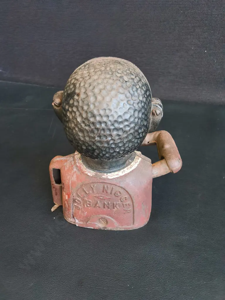 VINTAGE CAST IRON "JOLLY BOY" MECHANICAL BANK, REPAIRED, H 15 CM Image 1++