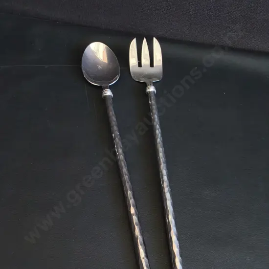 PAIR OF LARGE HAMMERED SALAD SERVERS, H 40 CM