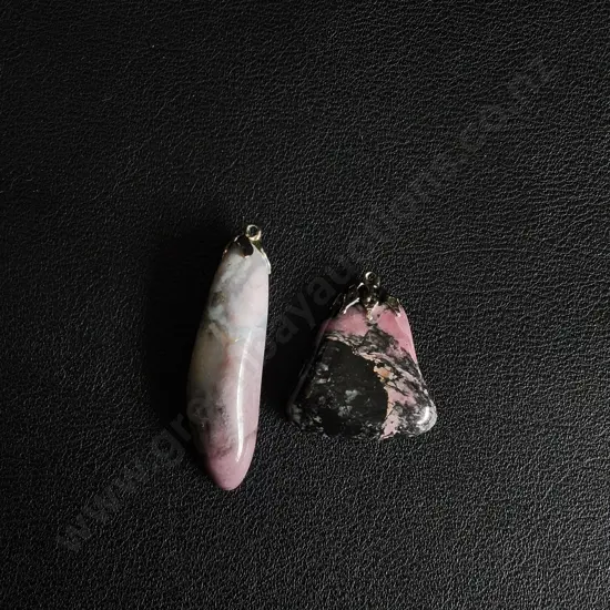 PAIR OF VINTAGE PINK STONE PENDANTS, OPAL AND RHODONITE