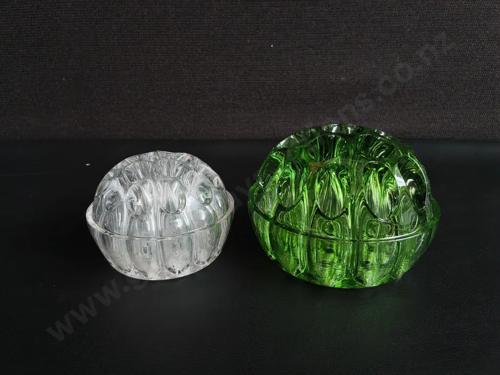 PAIR OF VINTAGE ART DECO DOMED GLASS FLOWER FROGS, TALLEST H 8 CM Image 1++