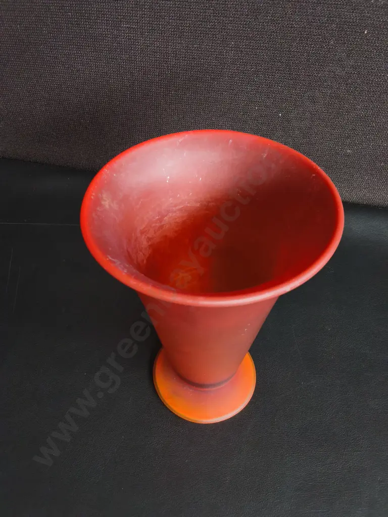 VINTAGE MID CENTURY FROSTED ORANGE SATIN GLASS TRUMPET VASE, H 20 CM Image 1++