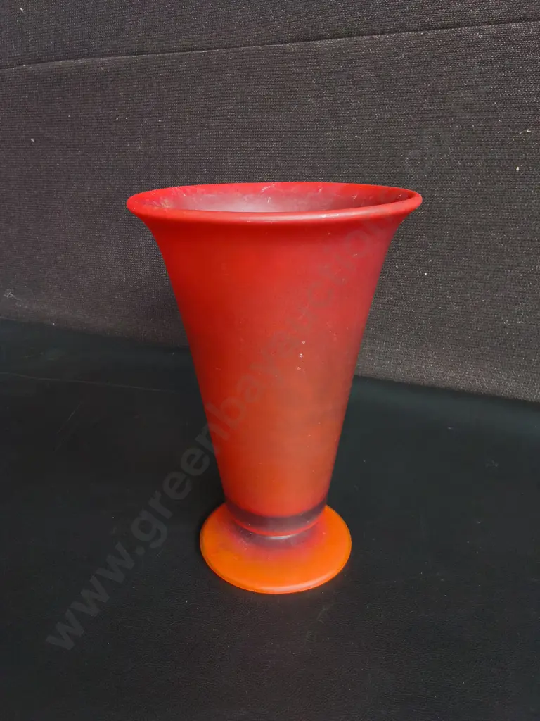 VINTAGE MID CENTURY FROSTED ORANGE SATIN GLASS TRUMPET VASE, H 20 CM Image 1++