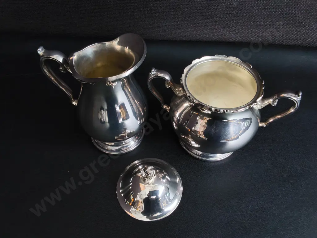 VINTAGE RODD SILVER PLATED CREAMER AND LIDDED SUGAR BOWL DUO, EPNS TEA SERVICE, TALLEST H 15 CM Image 1++
