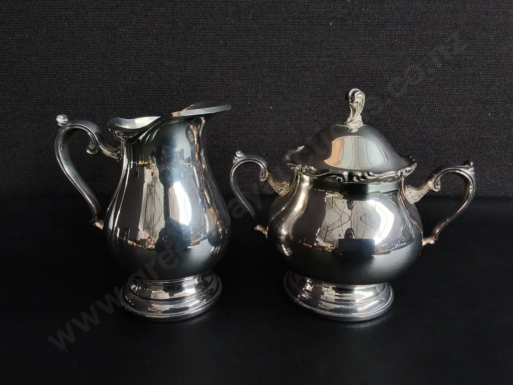 VINTAGE RODD SILVER PLATED CREAMER AND LIDDED SUGAR BOWL DUO, EPNS TEA SERVICE, TALLEST H 15 CM Image 1++