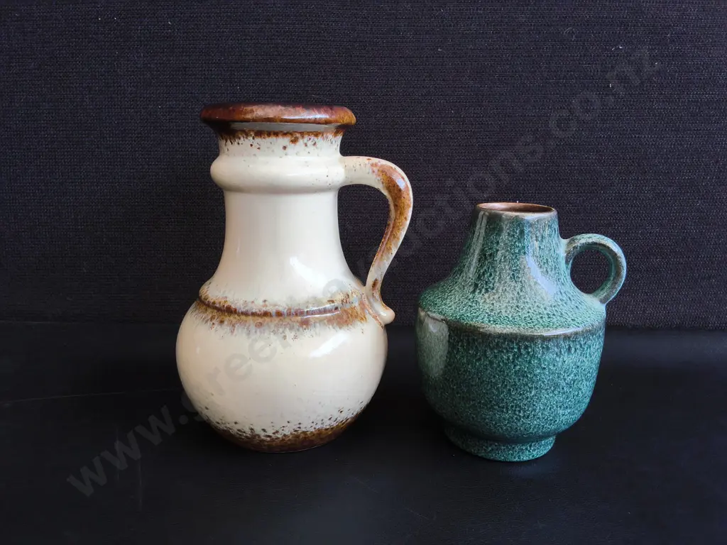 PAIR OF VINTAGE CERAMIC JUGS WITH HANDLES, MADE IN GERMANY, TALLEST H 18 CM Image 1++
