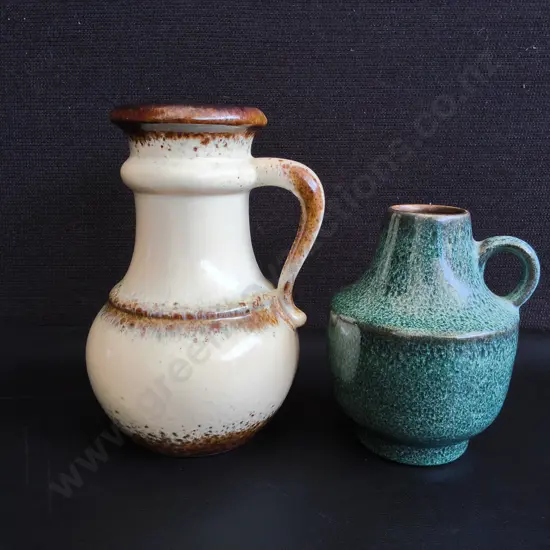 PAIR OF VINTAGE CERAMIC JUGS WITH HANDLES, MADE IN GERMANY, TALLEST H 18 CM