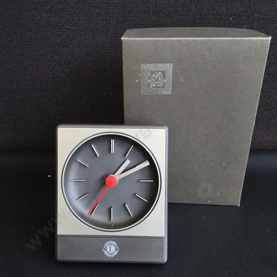 VINTAGE 1970S AACHEN QUARTZ DESK CLOCK, LIONS CLUBS INTERNATIONAL EDITION, BRAND NEW