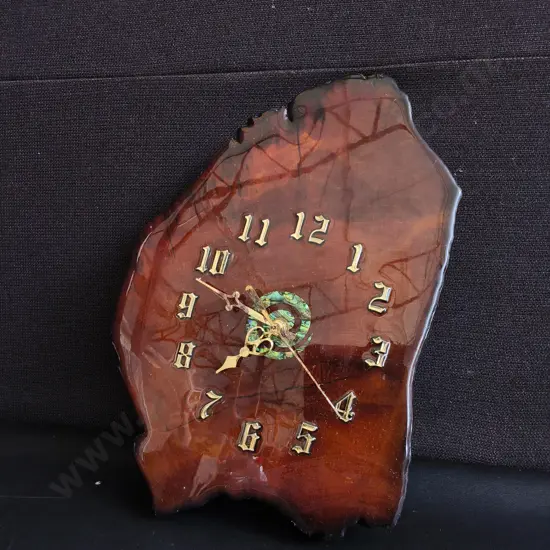 HAND CRAFTED LIVE EDGE WALL CLOCK ,NEW ZEALAND SWAMP KAURI, H 30 CM