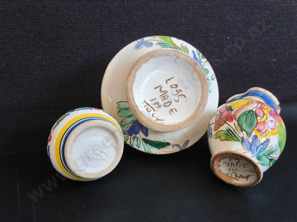 3 VINTAGE CERAMIC VASES, MADE IN FRANCE AND ITALY, TALLEST H 18 CM Image 1++