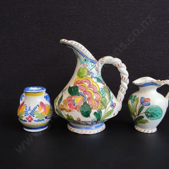 3 VINTAGE CERAMIC VASES, MADE IN FRANCE AND ITALY, TALLEST H 18 CM