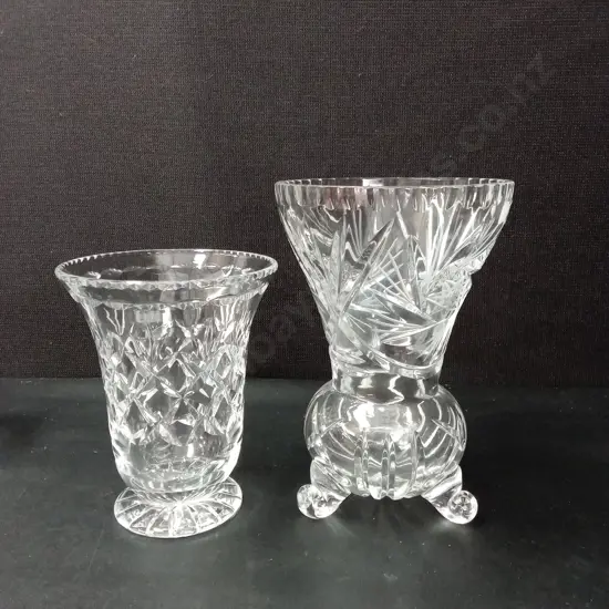 2 CRYSTAL GLASS VASES TALLEST H21CM