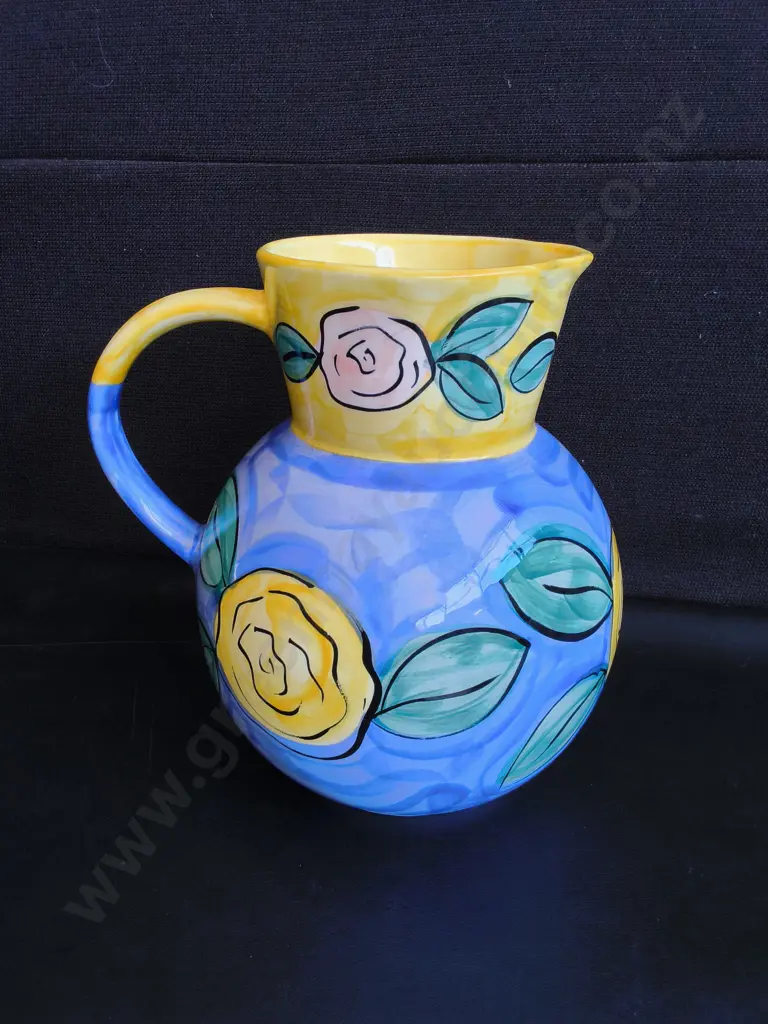 LARGE HAND PAINTED CERAMIC PITCHER, CHRISTINE HARRIS, H 27 CM Image 1++