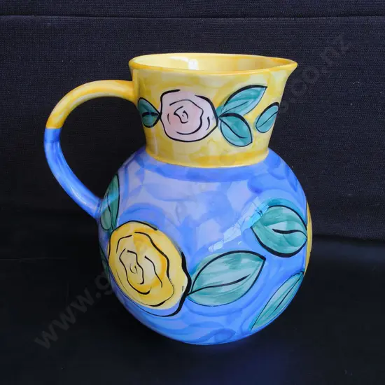 LARGE HAND PAINTED CERAMIC PITCHER, CHRISTINE HARRIS, H 27 CM
