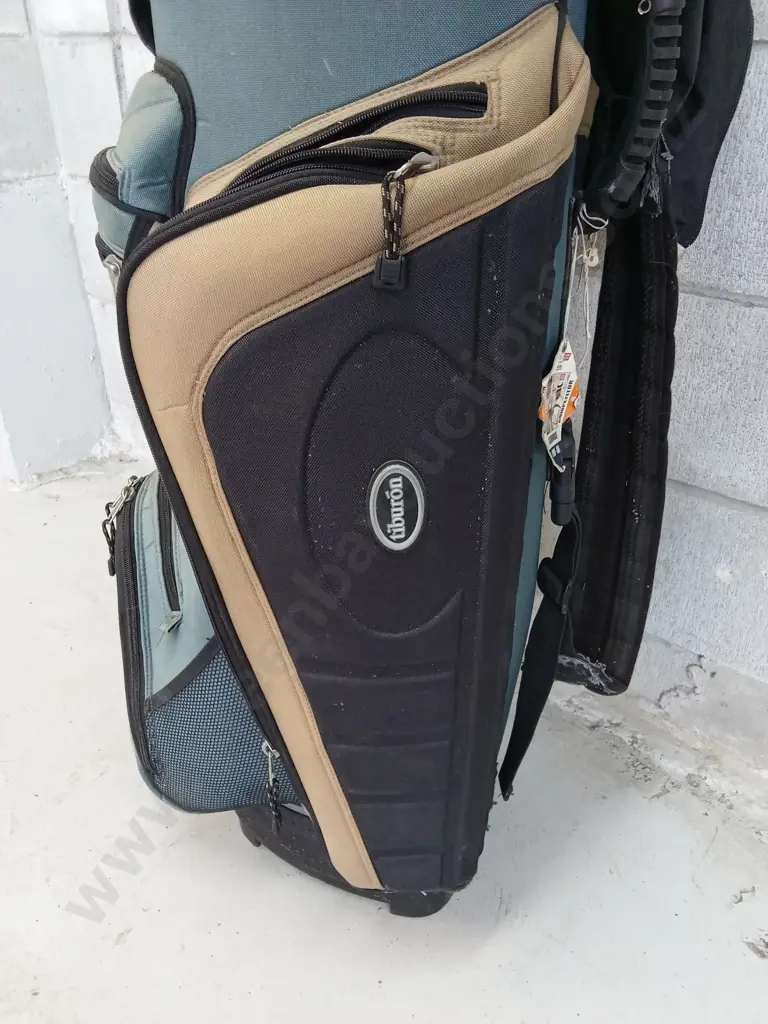 SET OF GOLF CLUBS IN MULTI POCKET CARRYING STAND AND BALLS Image 1++