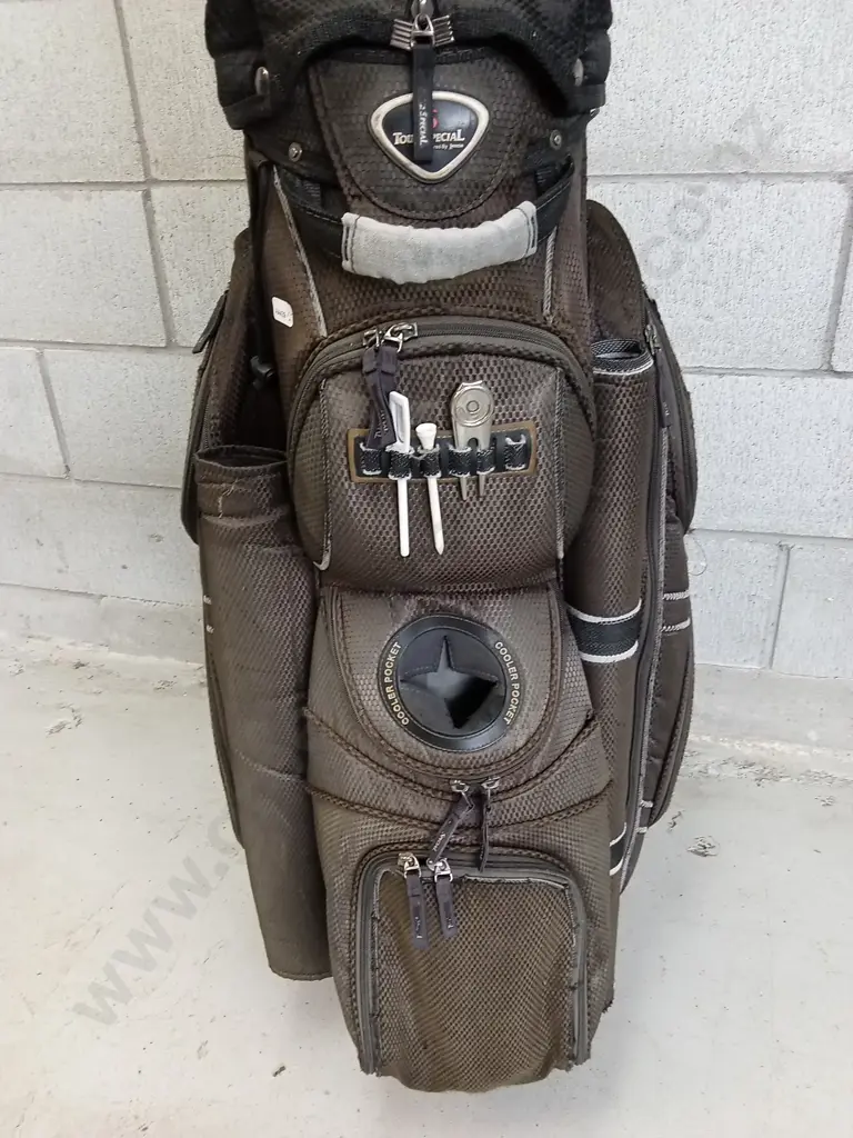 SET OF GOLF CLUBS IN MULTI POCKET CARRYING STAND Image 1++