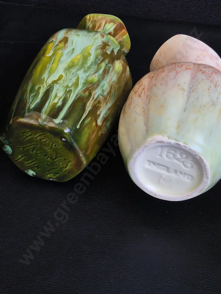 PAIR OF VINTAGE ART DECO DRIP GLAZE CERAMIC VASES, TALLEST H 18 CM Image 1++