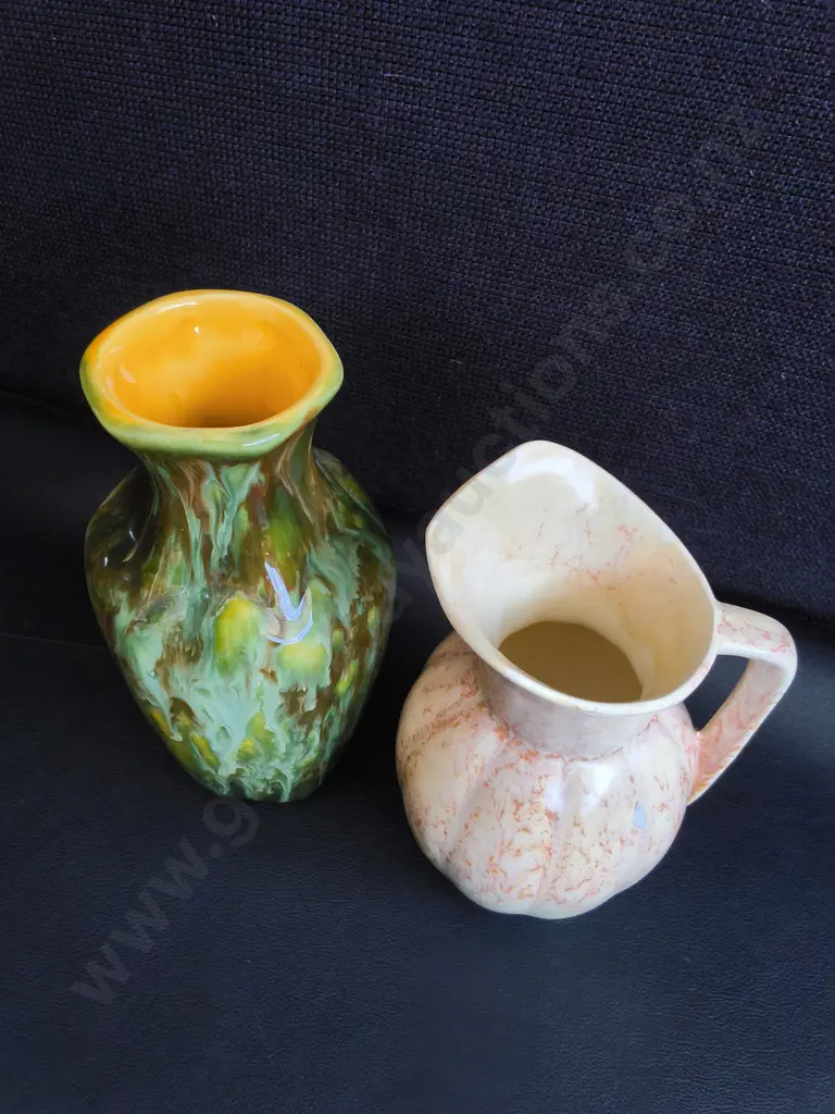 PAIR OF VINTAGE ART DECO DRIP GLAZE CERAMIC VASES, TALLEST H 18 CM Image 1++