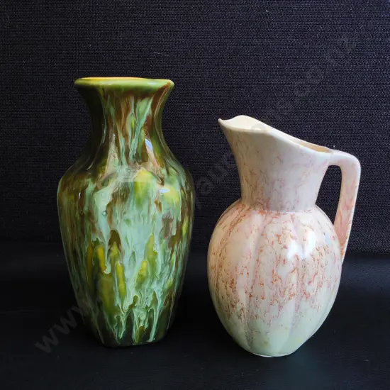 PAIR OF VINTAGE ART DECO DRIP GLAZE CERAMIC VASES, TALLEST H 18 CM