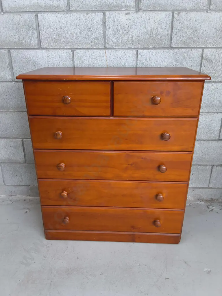 SOLID WOOD 6 DRAWER TALLBOY CHEST OF DRAWERS, H 1 M X W 89 CM X D 43 CM Image 1++
