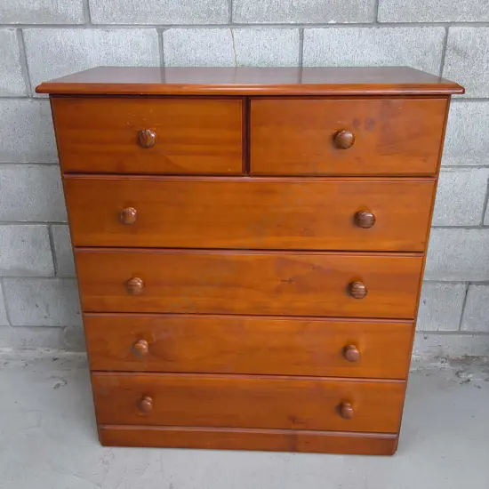 SOLID WOOD 6 DRAWER TALLBOY CHEST OF DRAWERS, H 1 M X W 89 CM X D 43 CM