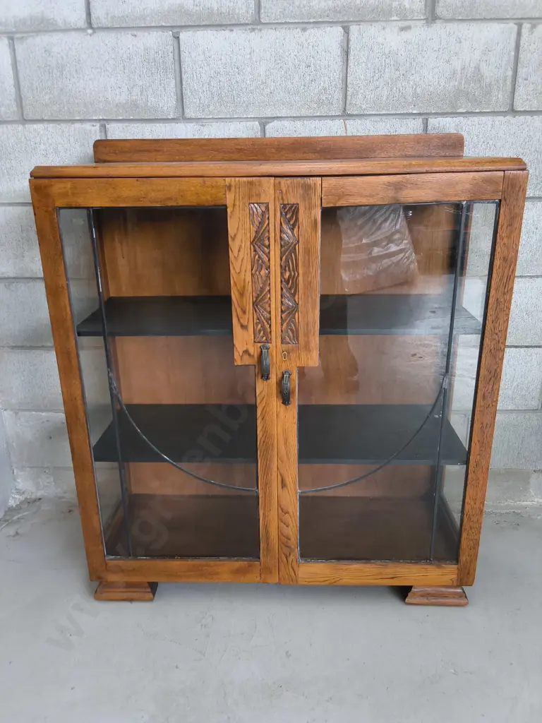VINTAGE OAK DISPLAY CABINET WITH GLASS DOORS, H 1.07 M X W 89 CM X D 35 CM Image 1++