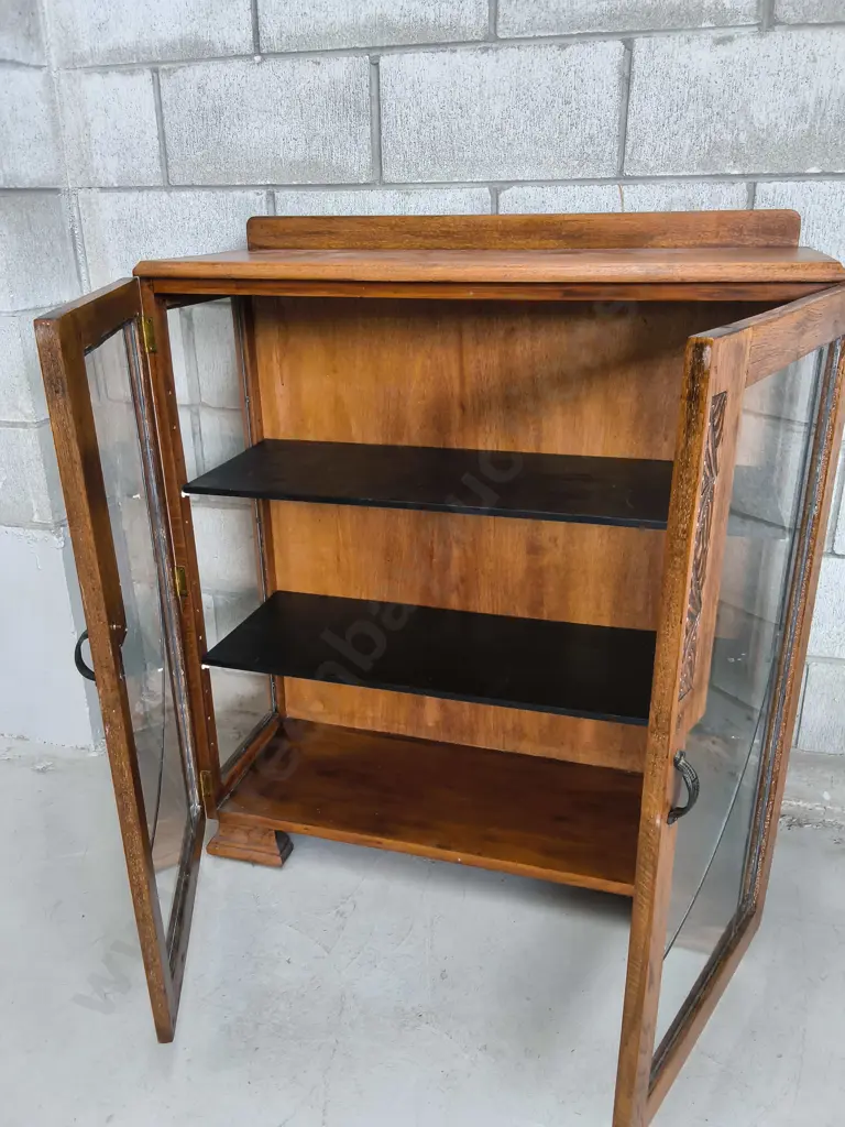 VINTAGE OAK DISPLAY CABINET WITH GLASS DOORS, H 1.07 M X W 89 CM X D 35 CM Image 1++