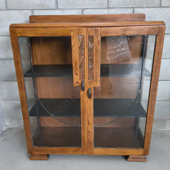 VINTAGE OAK DISPLAY CABINET WITH GLASS DOORS, H 1.07 M X W 89 CM X D 35 CM