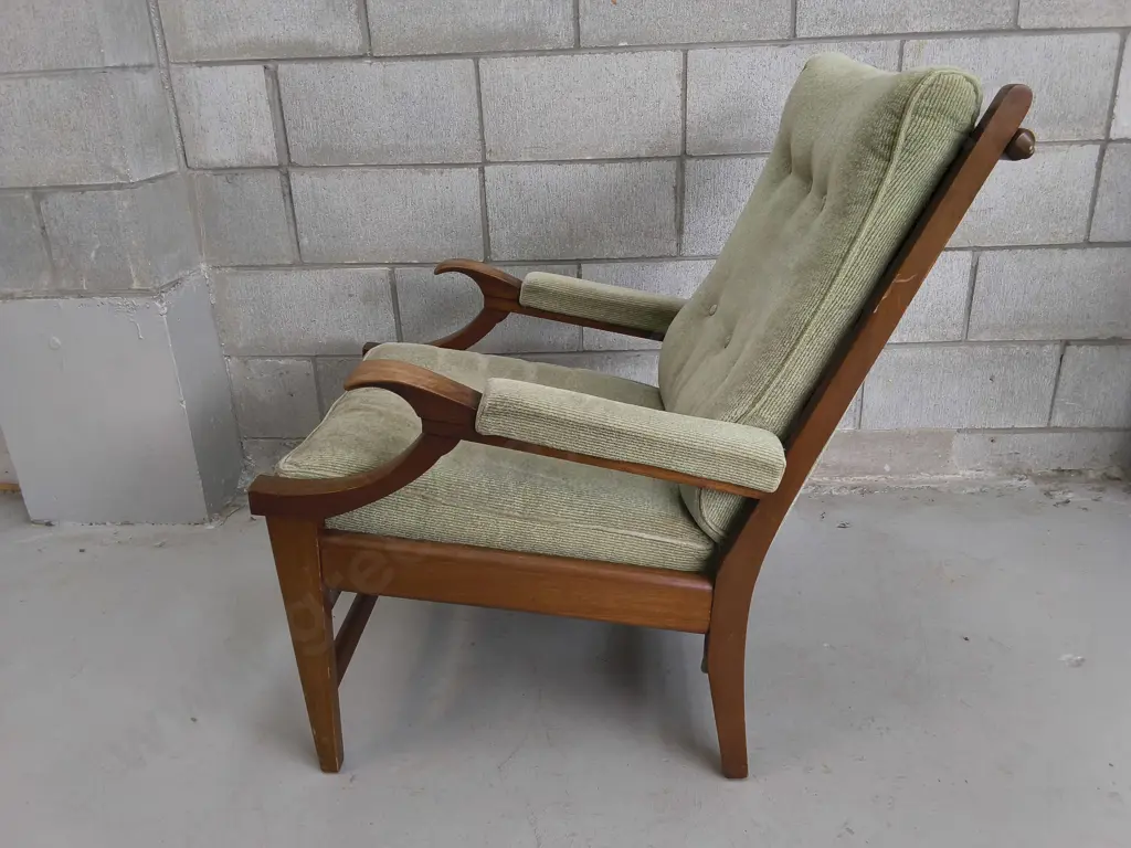 PAIR OF MID CENTURY MODERN LOUNGE CHAIRS, SAGE GREEN CORDUROY Image 1++