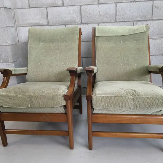 PAIR OF MID CENTURY MODERN LOUNGE CHAIRS, SAGE GREEN CORDUROY