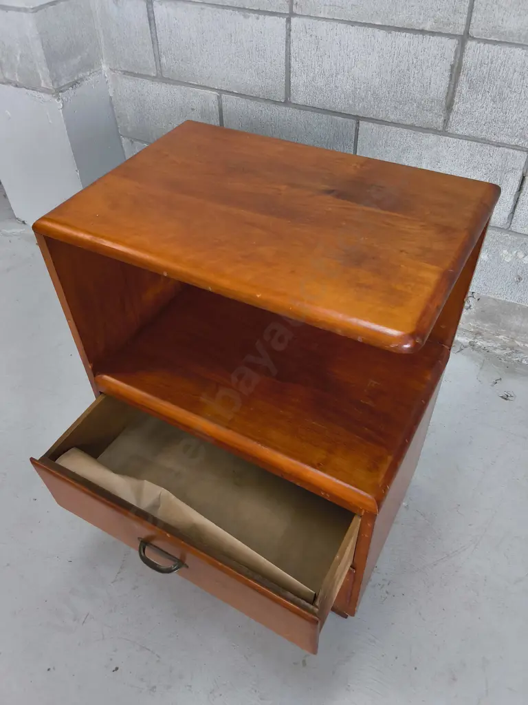 VINTAGE WOODEN BEDSIDE TABLE WITH OPEN UPPER SHELF, H 71 CM X W 51CM X D 35 CM Image 1++