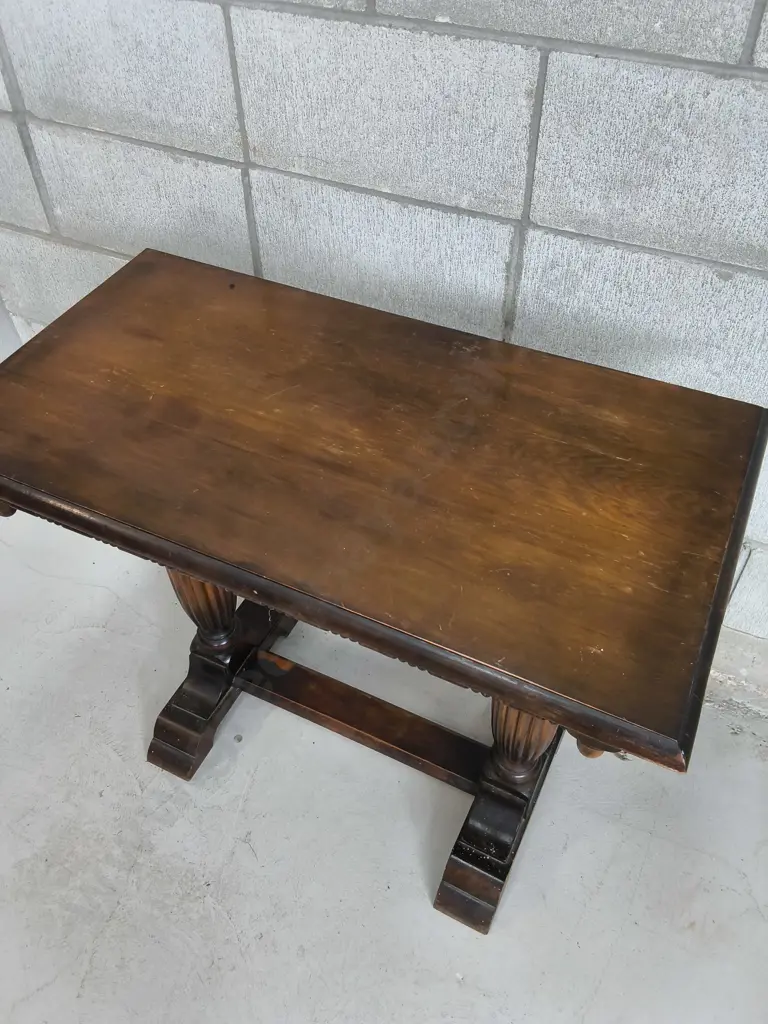 VINTAGE JACOBEAN REVIVAL LIBRARY TABLE, SOLID WOOD CONSOLE, H 67 CM X W 78 CM X D 42 CM Image 1++