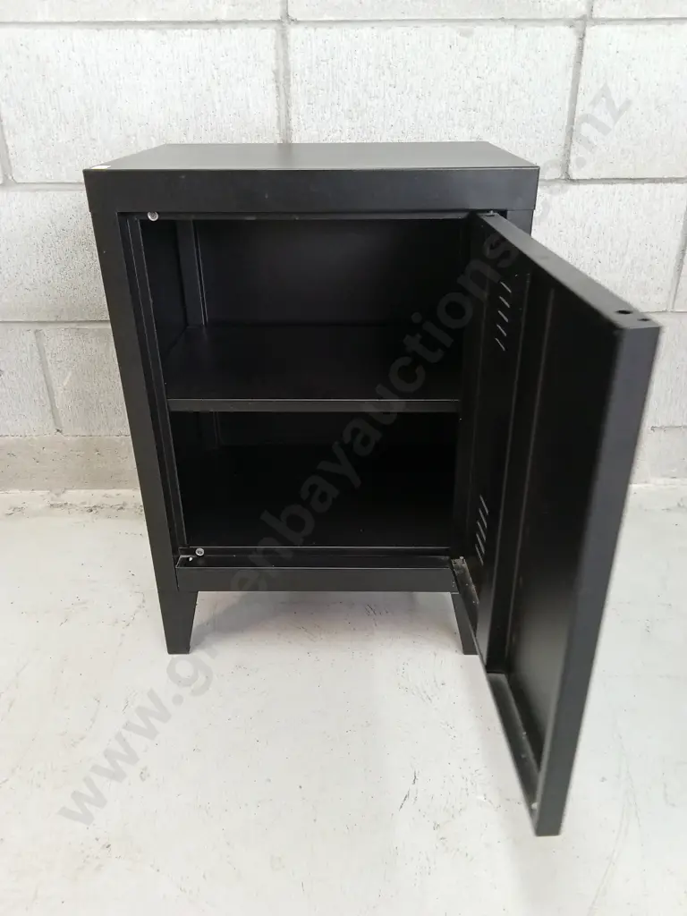 BLACK METAL BEDSIDE CABINET, H 57CM X W 41CM X D 31CM Image 1++