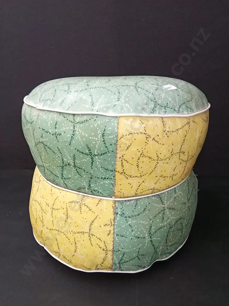VINTAGE 1960'S ROUND FLOOR POUFFE OTTOMAN H34CM Image 1++