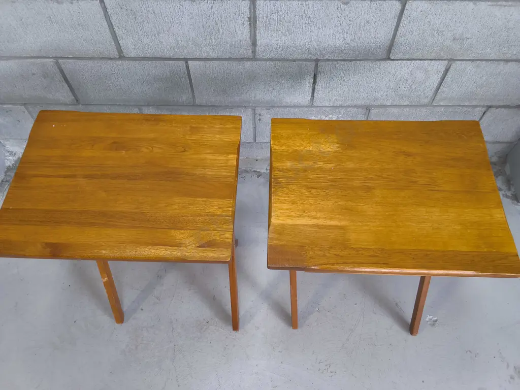 PAIR OF VINTAGE FOLDING WOODEN SNACK TABLES, H 65 CM X W 47 CM X D 37 CM Image 1++