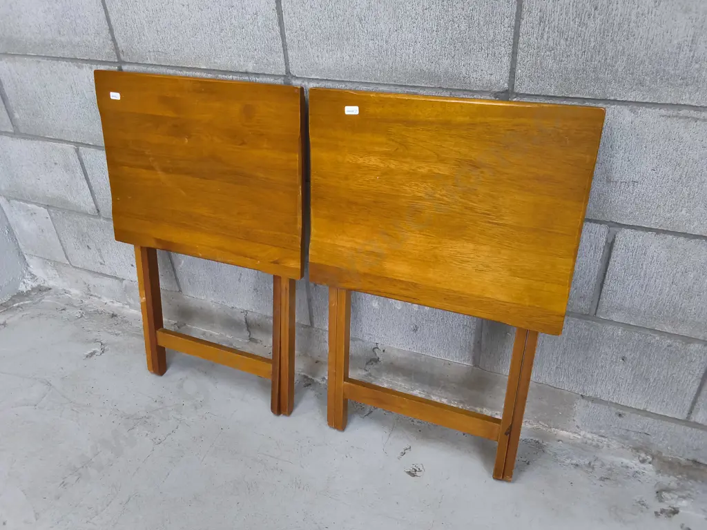 PAIR OF VINTAGE FOLDING WOODEN SNACK TABLES, H 65 CM X W 47 CM X D 37 CM Image 1++