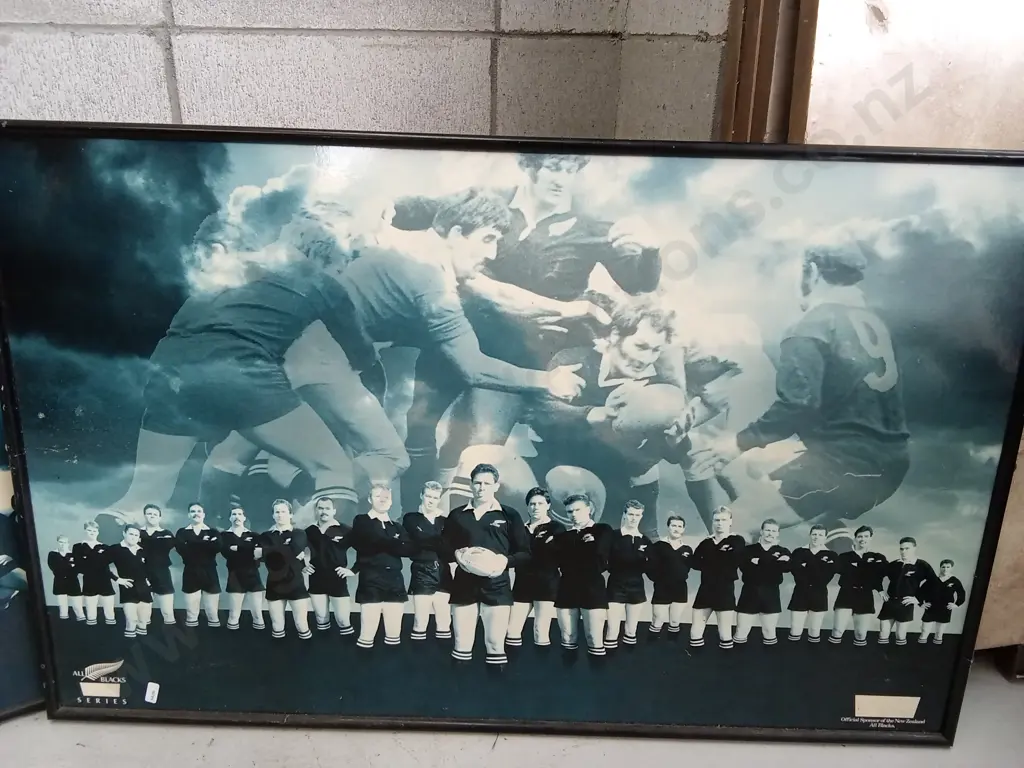 3 VINTAGE ALL BLACKS FRAMED PRINTS, LARGEST IS 60CM X 102CM Image 1++