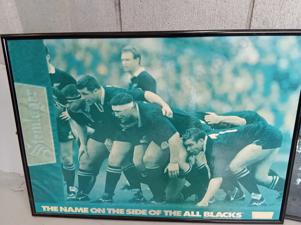 3 VINTAGE ALL BLACKS FRAMED PRINTS, LARGEST IS 60CM X 102CM Image 1++