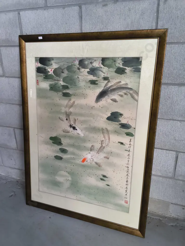 FRAMED TRADITIONAL CHINESE WATERCOLOR PAINTING, H 1.2 M X W 87 CM Image 1++