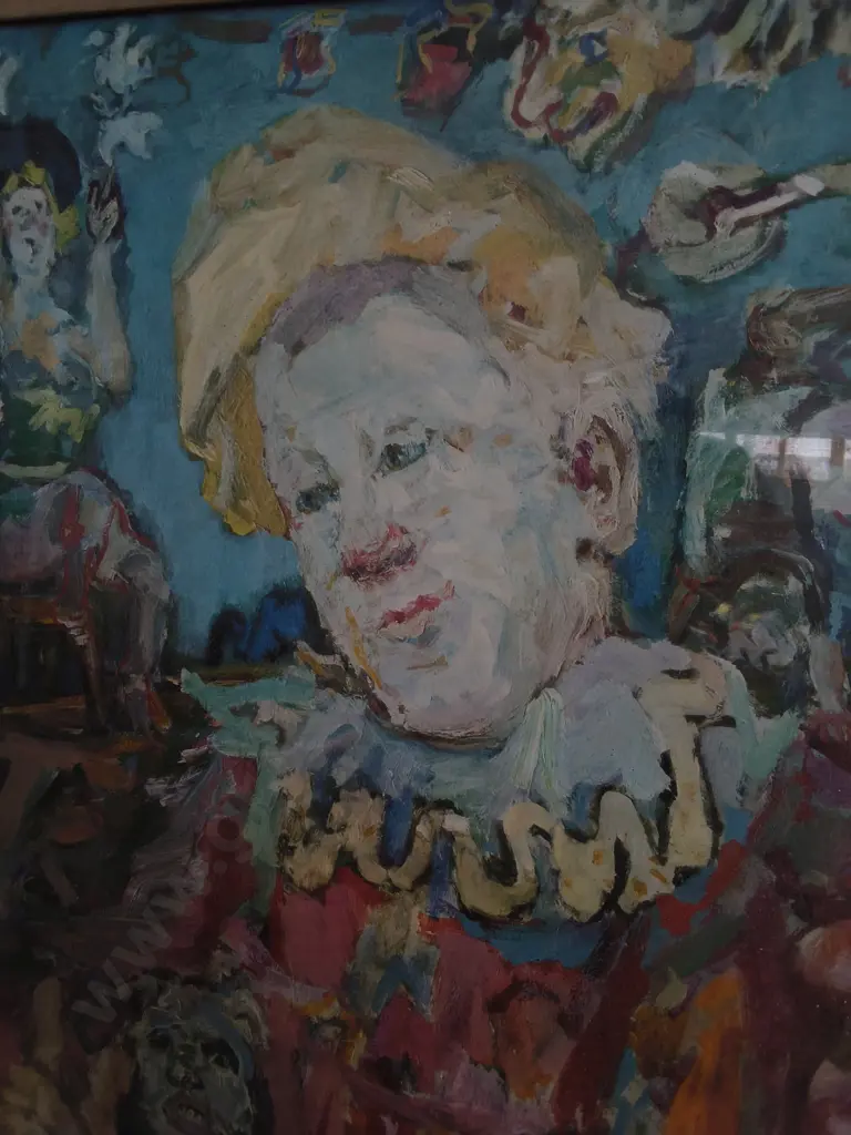 VINTAGE FINE ART PRINT, "CLOWN WITH DOG" OSKAR KOKOSCHKA, FRAMED, H 70 CM X W 52CM Image 1++