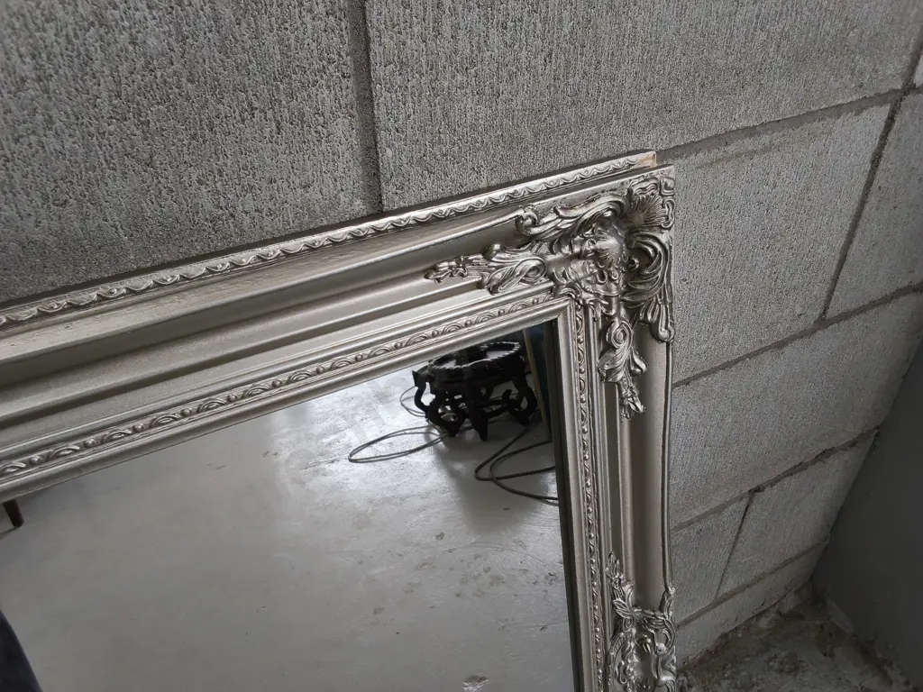 RECTANGULAR WALL MIRROR, SILVER TONED FRAME, H 74 CM X W 1.14 M, DAMAGE PICTURED Image 1++