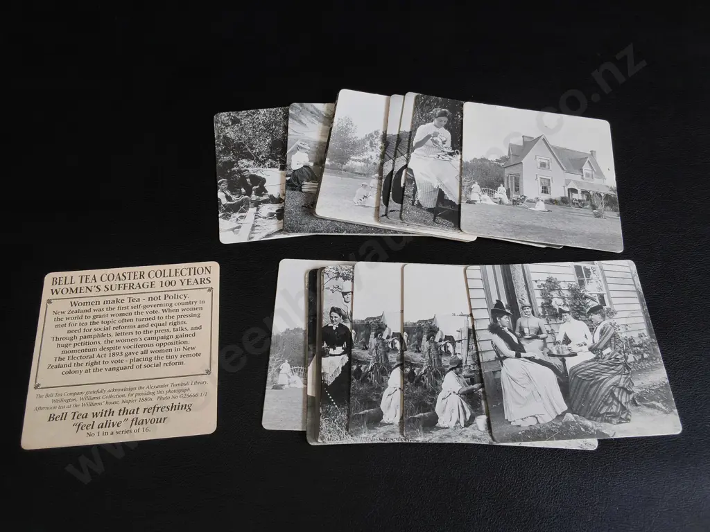 VINTAGE 1993 BELL TEA COASTERS, "WOMEN'S SUFFRAGE 100 YEARS" SERIES Image 1++